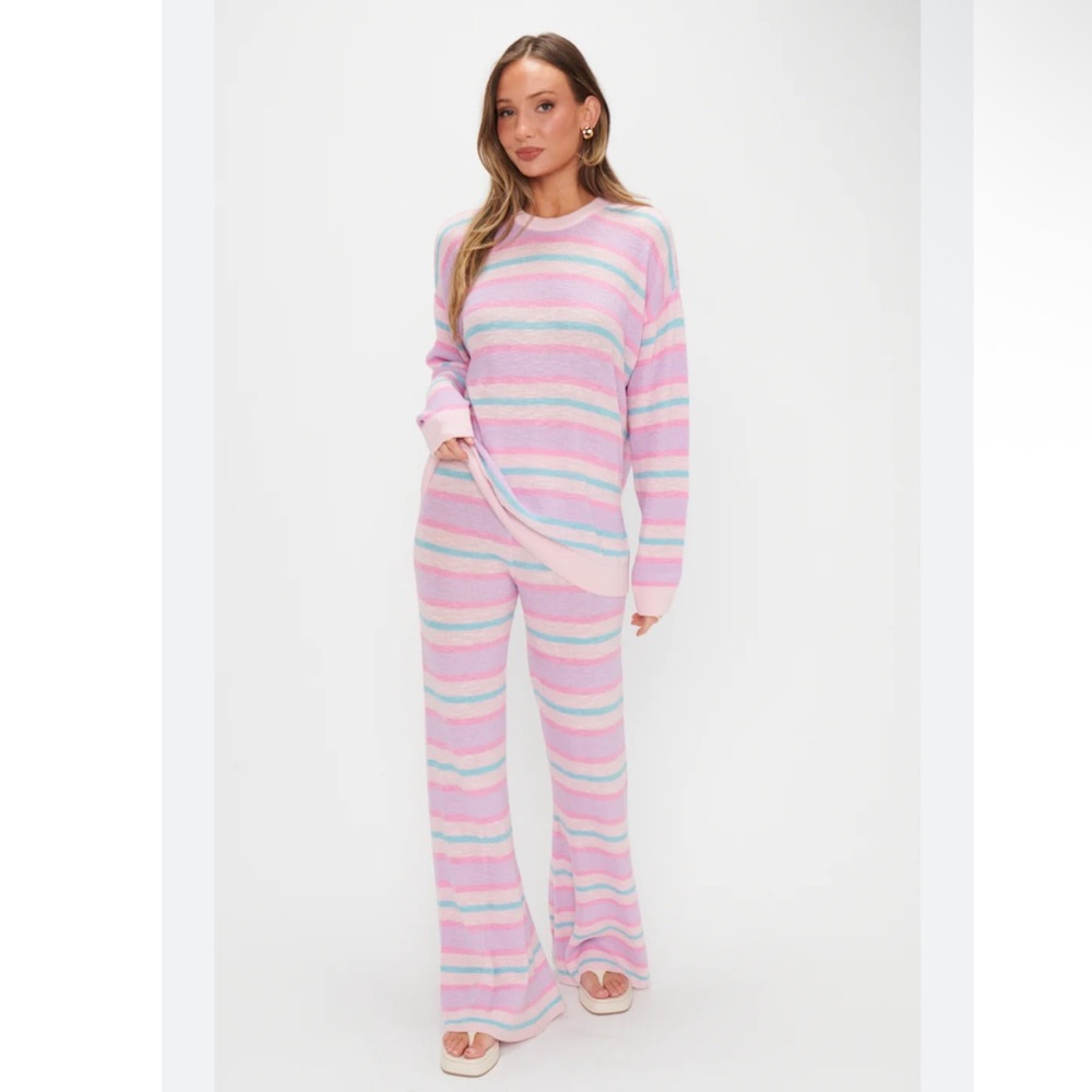 NEW Show Me Your Mumu Feel Good Pants in Cotton Candy Stripe Knit Pastel size XL - Picture 2 of 10